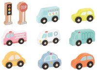 Vehicle Set in Wooden Box with 8 Vehicles and 2 Traffic...