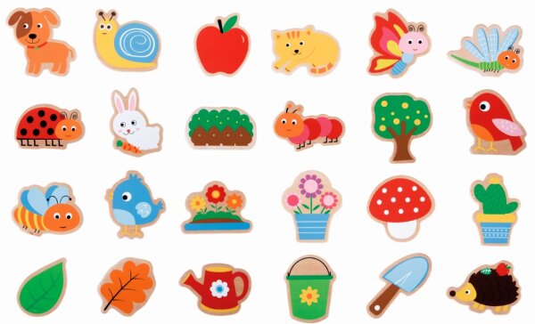 18-teiliges Magnetset Garten mit Tieren und Pflanzen für Kühlschrank und Tafel