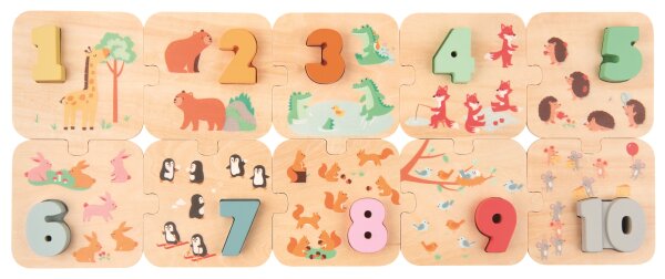Lernspiel Puzzle Zahlen 1-10 mit süßen Tiermotiven für Kinder