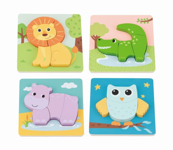 Tierisches Puzzle-Set mit 4 Tieren für motorische Fähigkeiten und Lernspaß