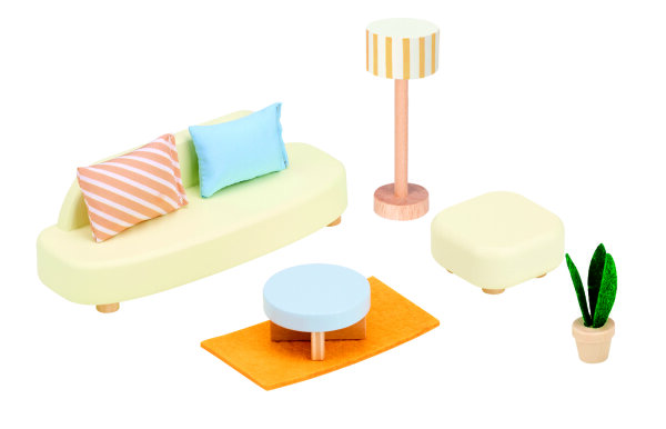 Hochwertiges 8-teiliges Puppenhaus-Wohnzimmer aus Holz von Spielba