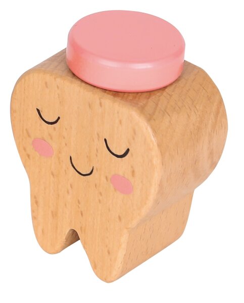 Milchzahndose Zahn rosa aus Buchenholz 100% FSC zertifiziert