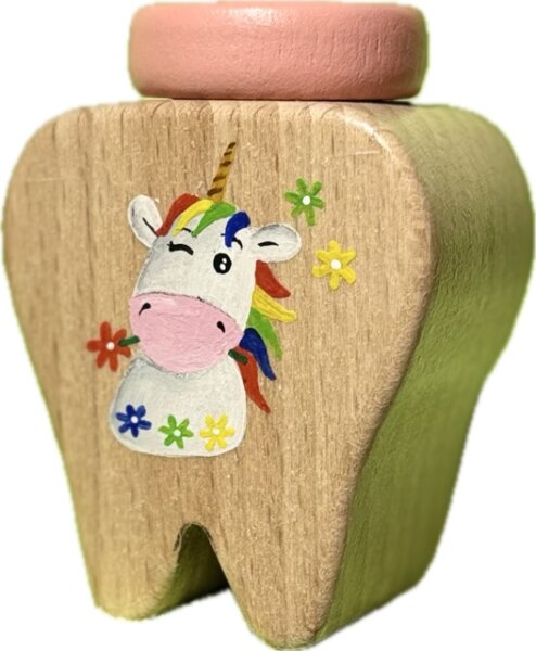 Handbemalte Milchzahndose Einhorn aus FSC Buchenholz - Einzigartig aus der Schweiz