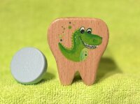 Handbemalte Milchzahndose Dino aus FSC Buchenholz - Einzigartig aus der Schweiz