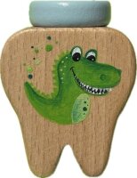 Handbemalte Milchzahndose Dino aus FSC Buchenholz - Einzigartig aus der Schweiz