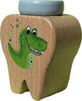 Handbemalte Milchzahndose Dino aus FSC Buchenholz - Einzigartig aus der Schweiz