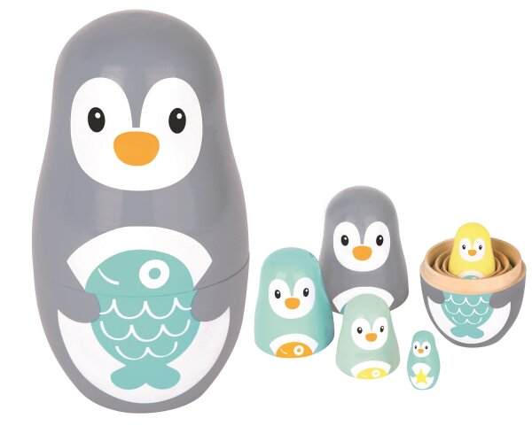 Herzige 5-teilige Matrjoschka Pinguin aus 100% nachhaltigem FSC-Holz