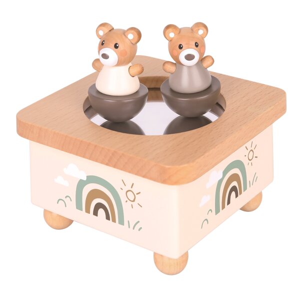 Hübsche Holz-Musikdose Bär mit Figuren und beruhigender Melodie