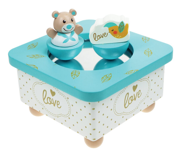 Musikdose Golden Bär blau mit tanzenden Figuren und beruhigender Melodie