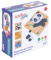 Nachhaltiges Tier-Puzzle Set aus Holz mit Panda, Elefant und Löwe