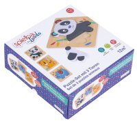 Nachhaltiges Tier-Puzzle Set aus Holz mit Panda, Elefant und Löwe
