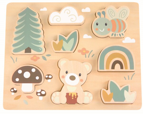 Schönes 10-teiliges 3D-Puzzle Bär aus FSC-Holz in modernen Farben