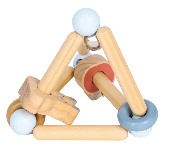 Blauer Rassel Hase aus 100% FSC Holz - Bunter Greifling mit Glöckchen