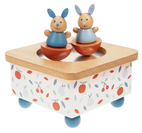 Hübsche Holz-Musikdose Hase mit beruhigender Melodie und liebevollen Figuren