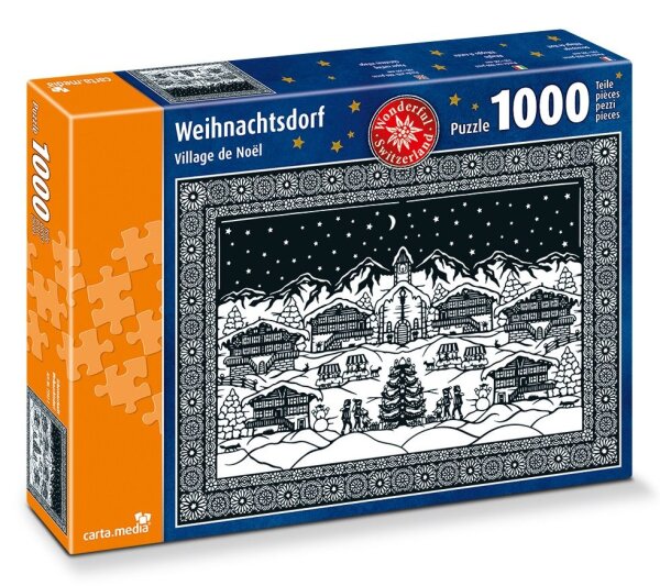 Puzzle 1000 Teile Scherenschnitt Weihnachtsdorf 70x50cm von Carta Media