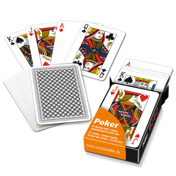 Pokerkarten 55 Blatt inkl. 3 Joker in Faltschachtel mit internationalem Design