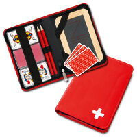 Jassetui Rot mit Schweizerkreuz und Karten in Deutsch und...