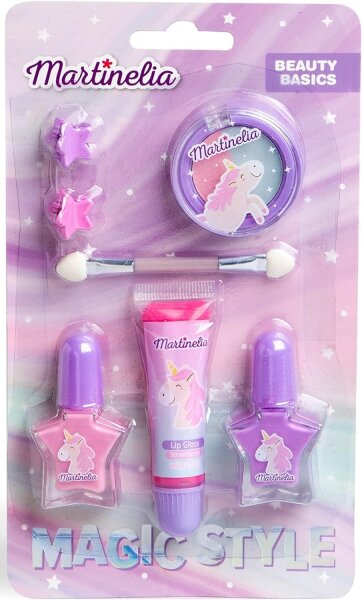 Einhorn Beauty Set mit Nagellacken, Lipgloss, Lidschatten und Haarspangen