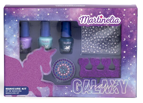 Galaxy Dreams Manicure Set mit 3 Nagellacken und funkelnden Aufklebern