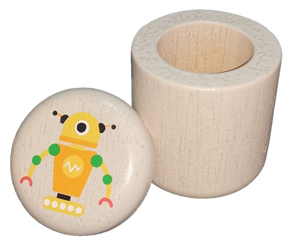 Milchzahndose Robo aus Kautschukholz Coole Holzdose für Kinderzähne