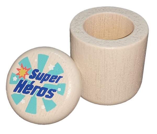 Milchzahndose Super Hero aus Kautschukholz für coole Erinnerungen