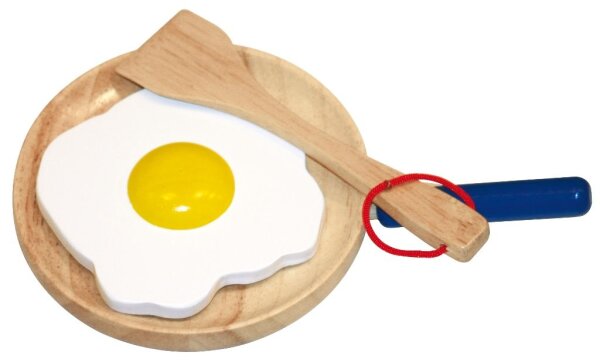 Ökologische Bratpfanne mit Spiegelei und Kelle aus Kautschukholz